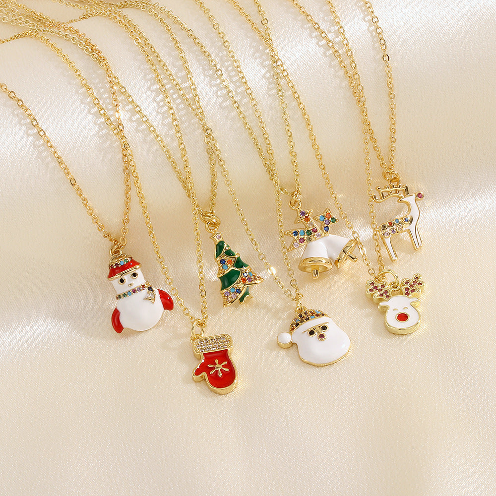 Elk Snowman Oil-drop Necklace