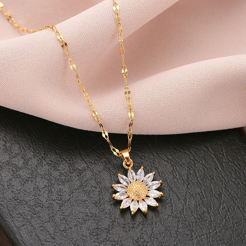 Zircon Sunflower Pendant Necklace